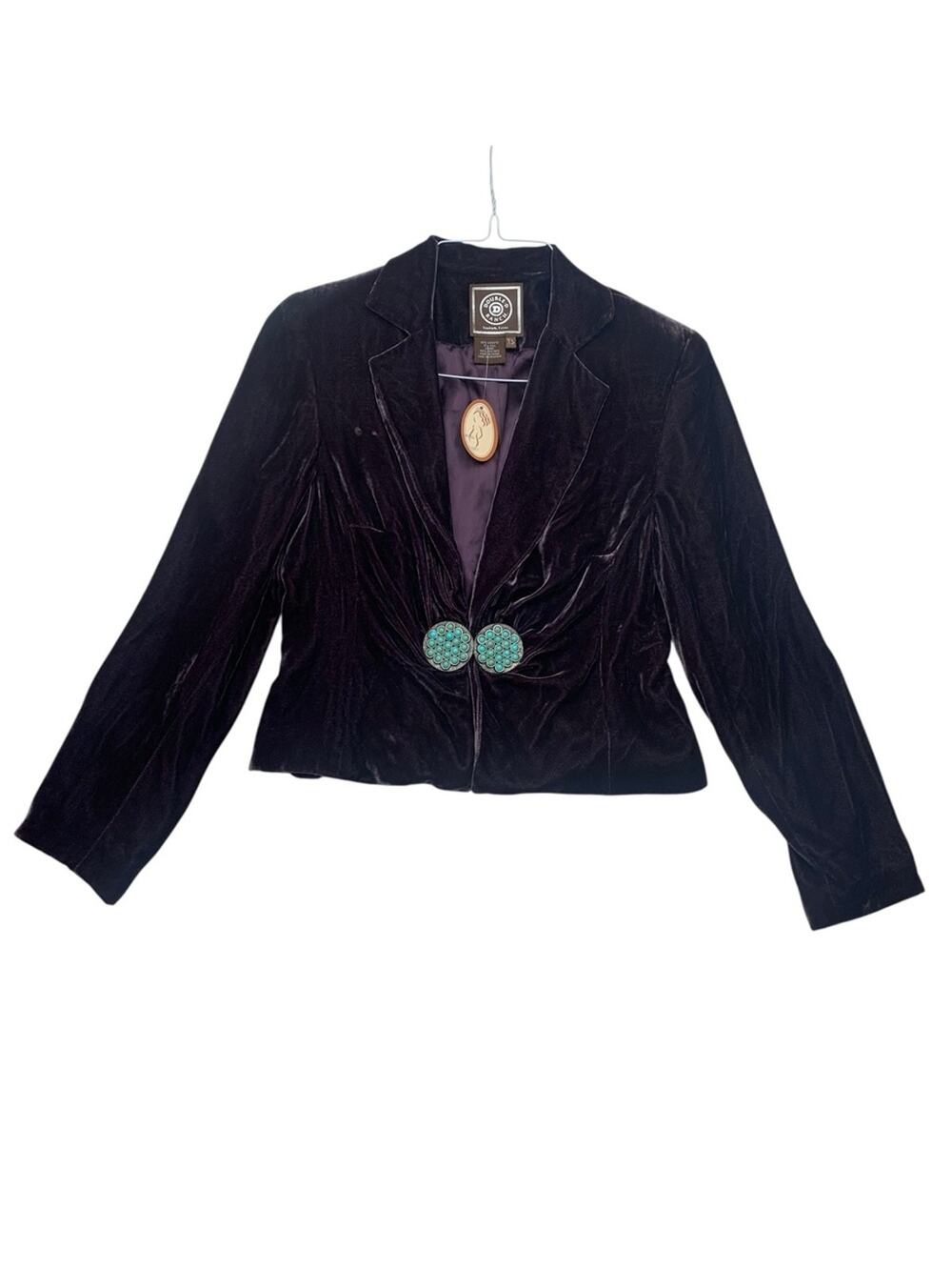 Double D Ranch size XS purple Velvet Cropped Blazer Jacket Turquoise Button equs